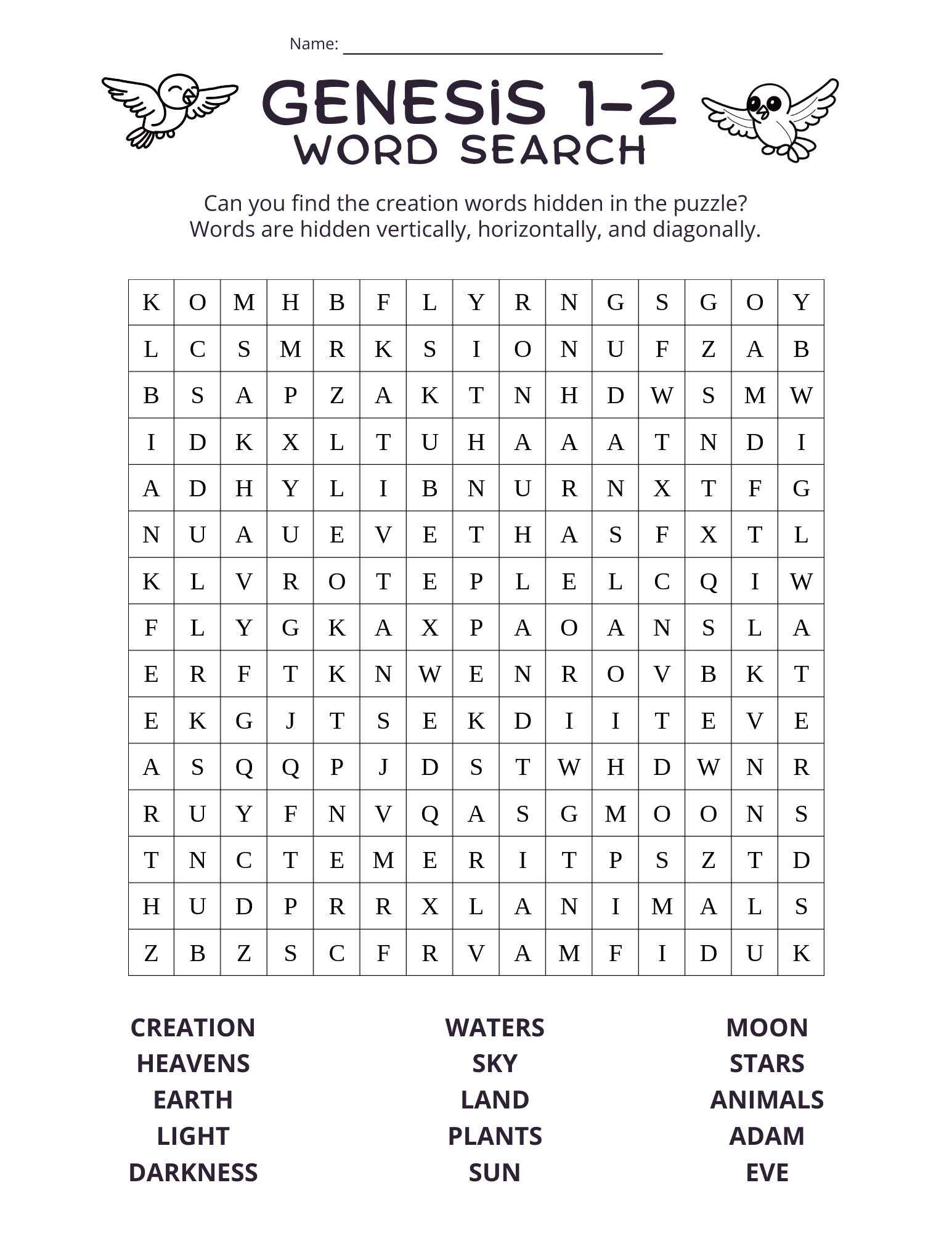 Printable Genesis Worksheets