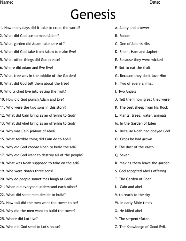 Genesis Worksheet WordMint