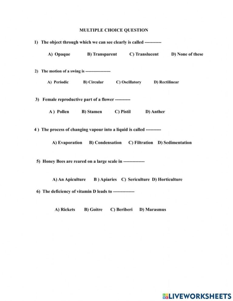 Grade 6 Science Free Interactive Worksheets 1017540