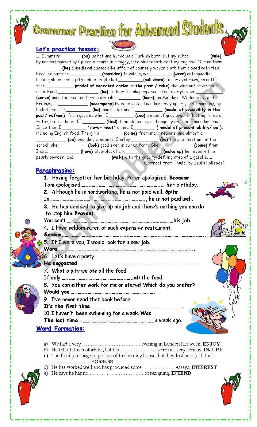 Grammar Practice For Advanced Students ESL Worksheet By Pacchy