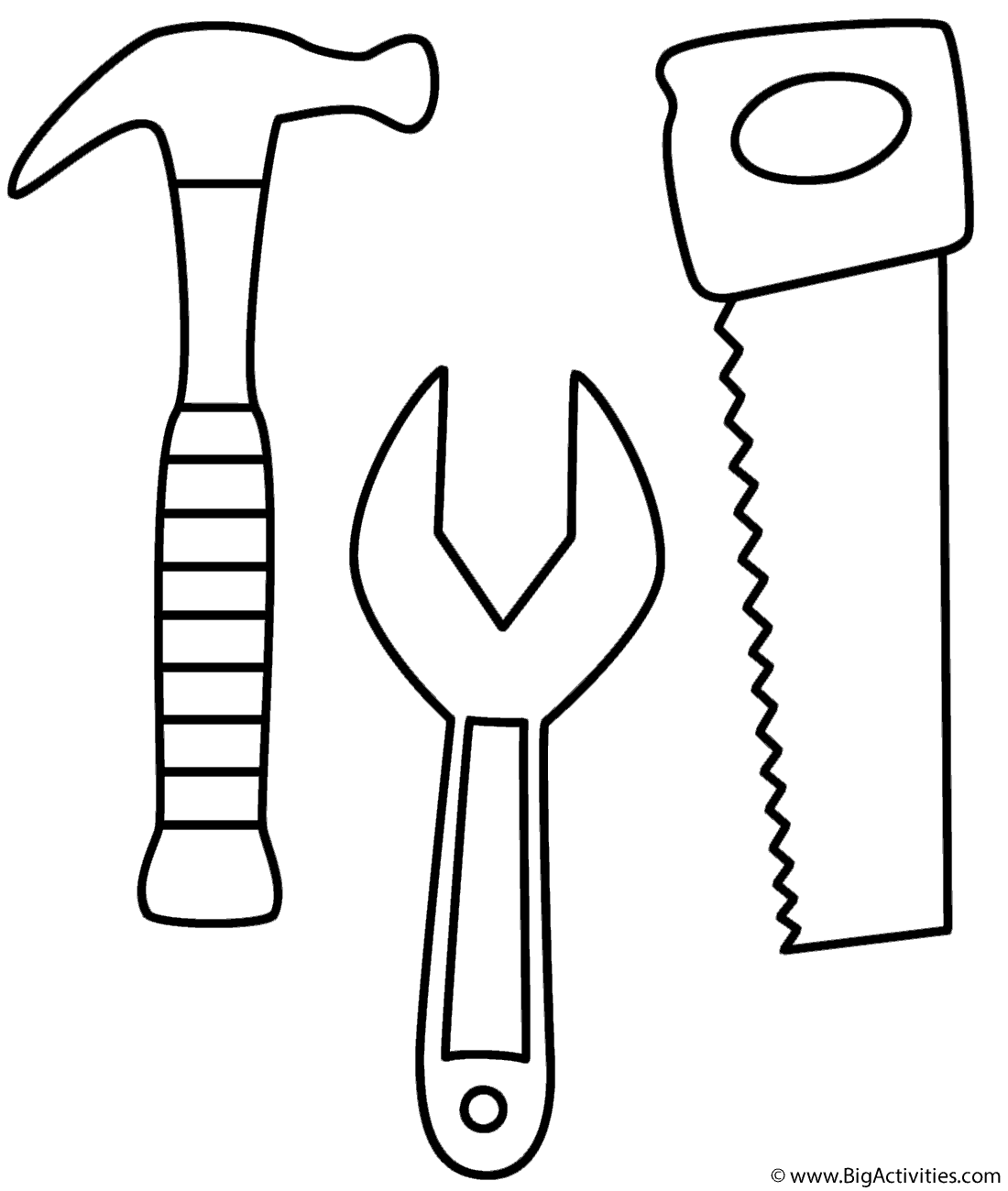 Hammer Saw And Wrench Coloring Page Tools 