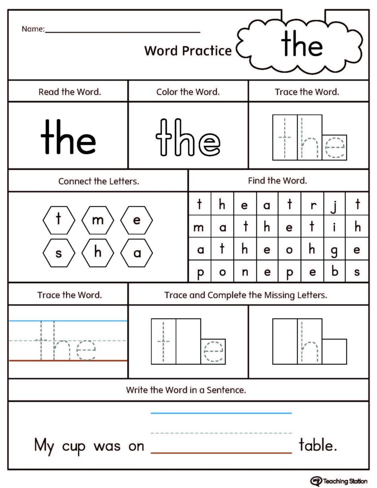 High Frequency Words Printable Worksheets MyTeachingStation