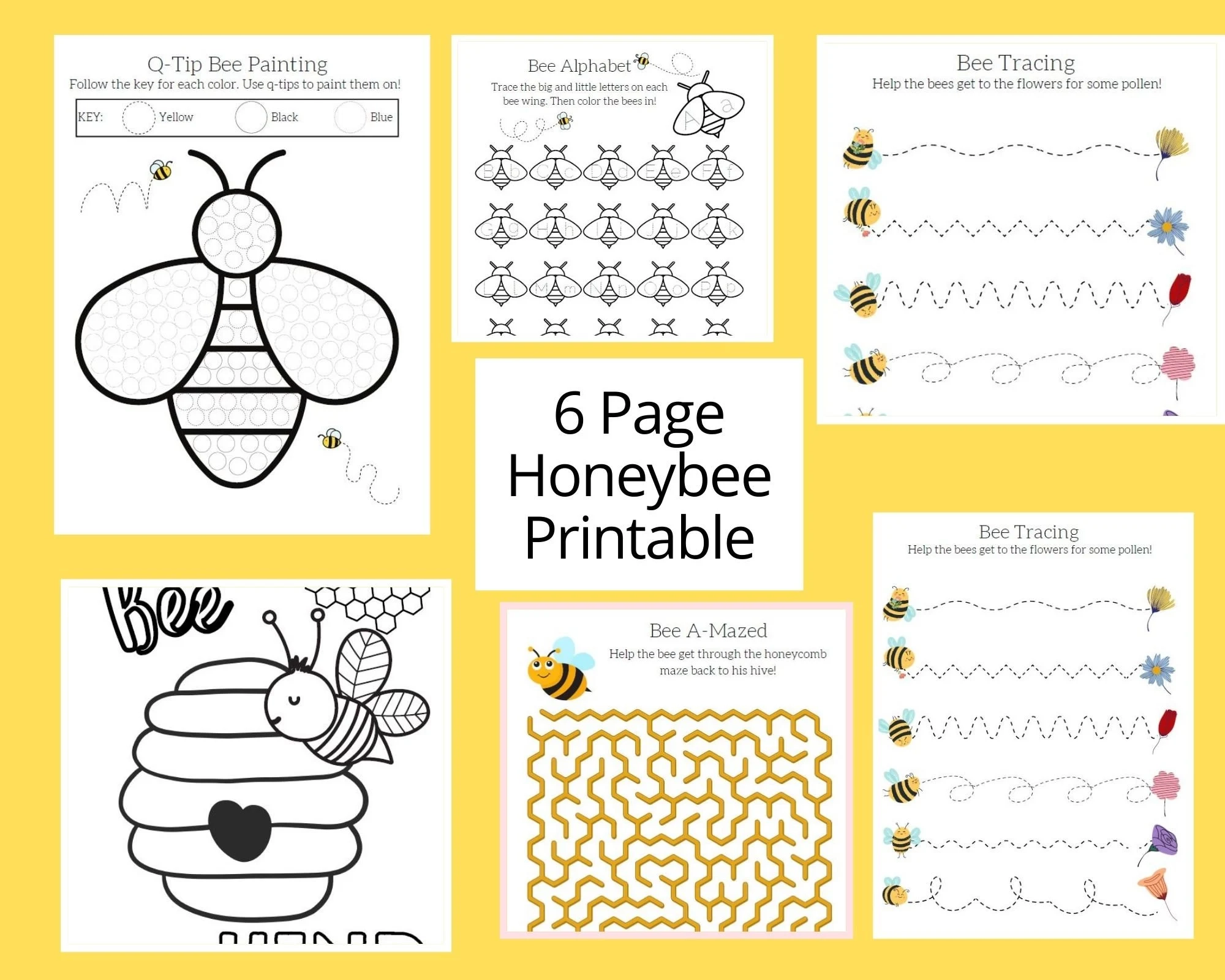 Honey Bee Printable Worksheets Worksheets For Preschool Kindergarten 1st Grade Bee Activity Printable Bee Printable Bee Coloring Pages Etsy