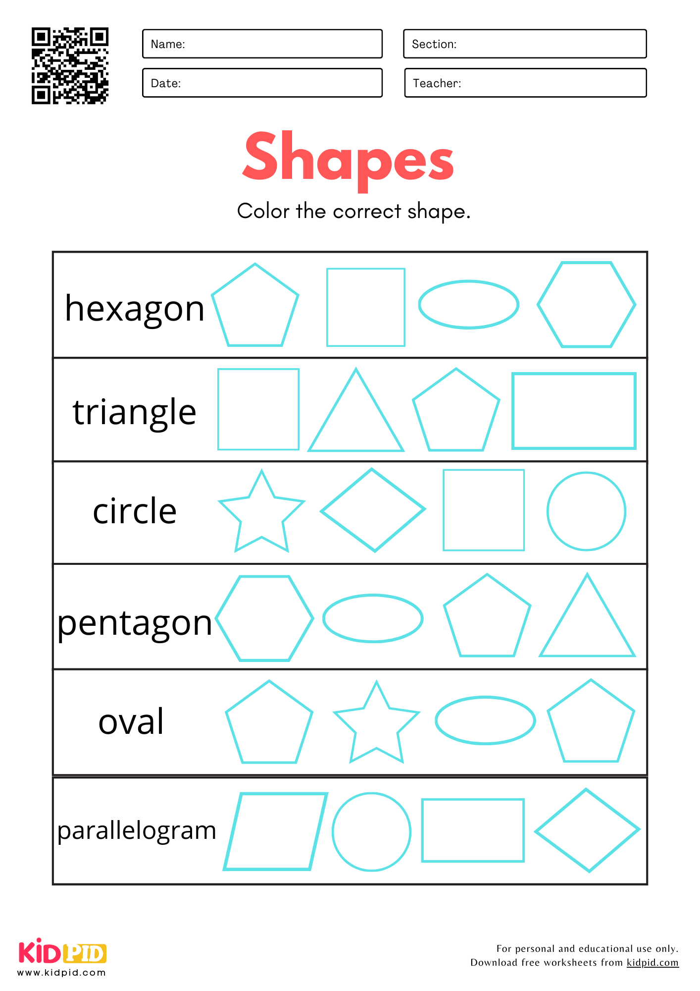 Printable Geometry Worksheets For Kindergarten