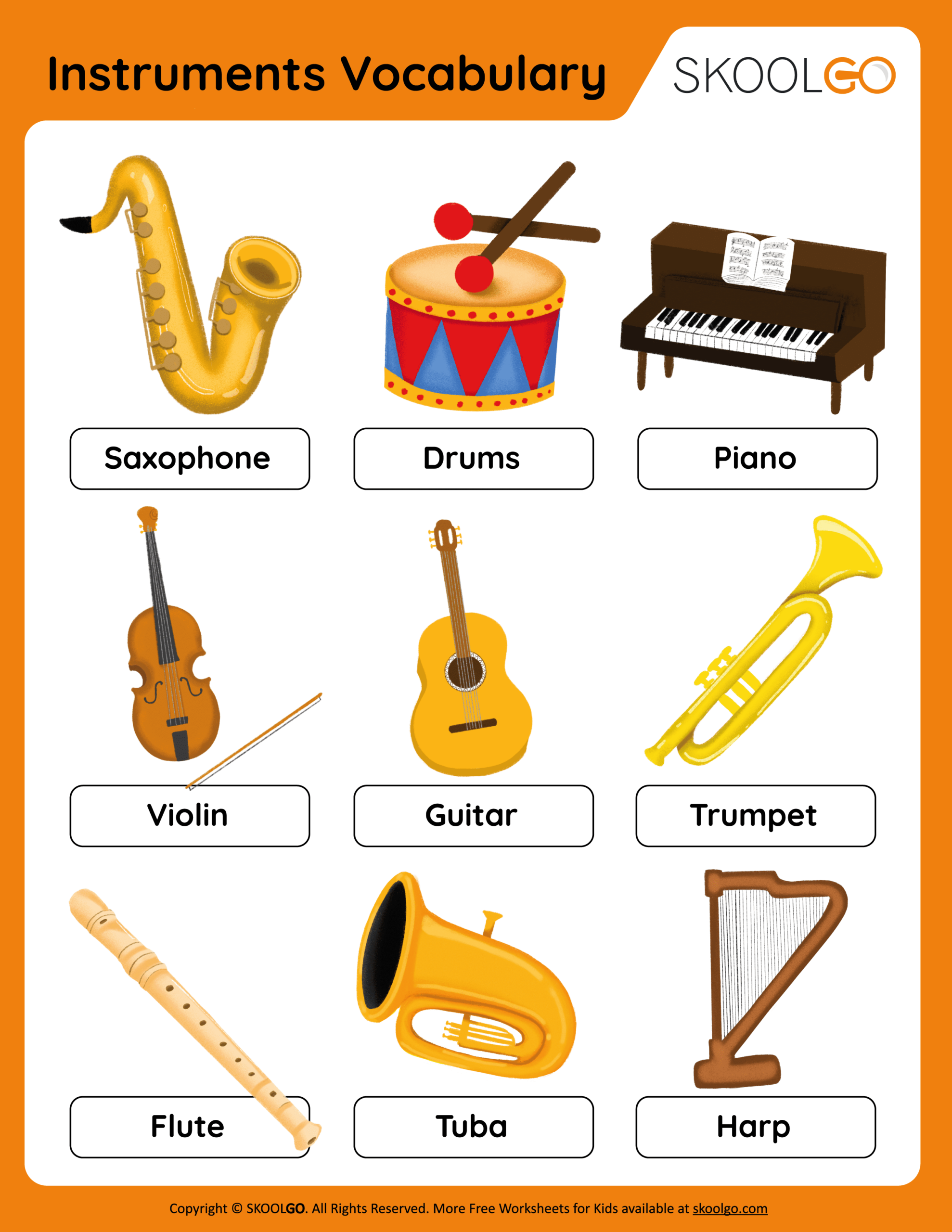Musical Instruments Worksheets Printable Copyright Free