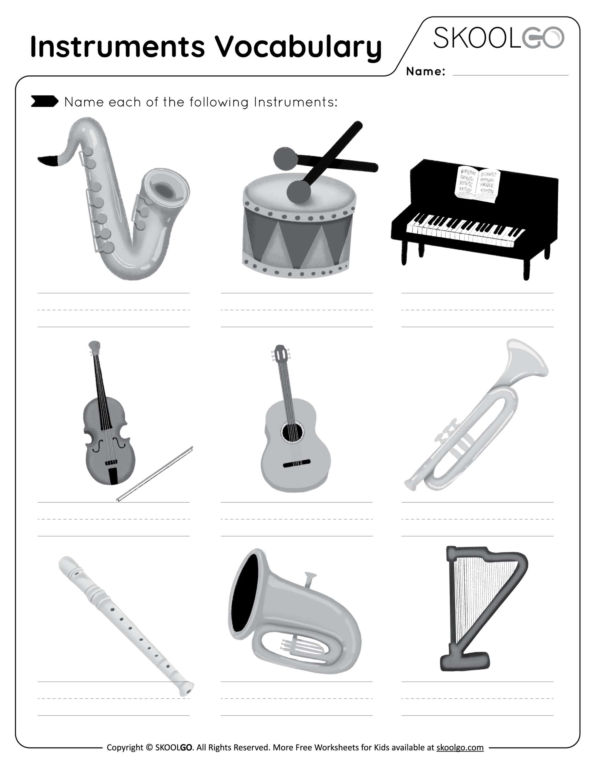 Instruments Vocabulary Free Worksheet For Kids SKOOLGO