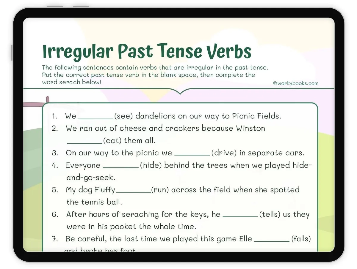 Irregular Verbs Printable Worksheets