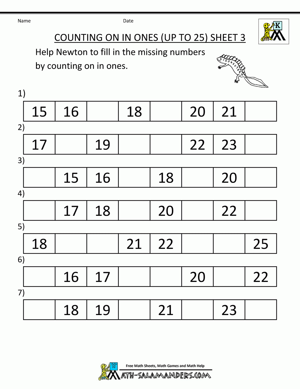 Kindergarten Counting Worksheets Sequencing To 25