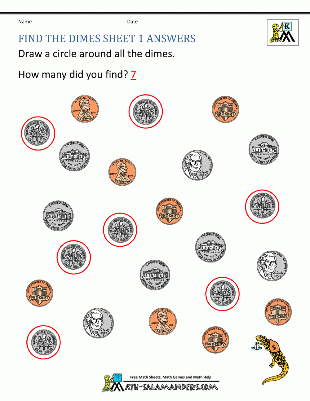 Free Printable Coin Identification Worksheets