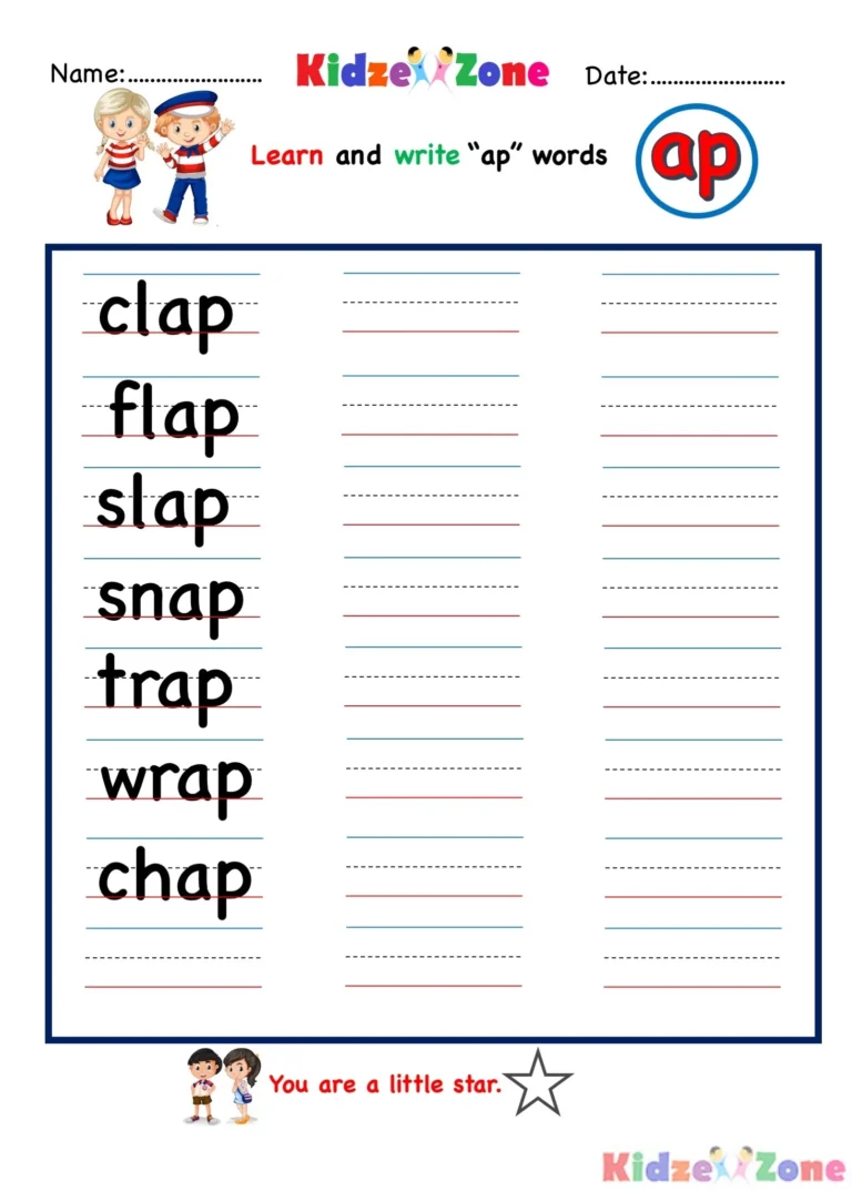 Kindergarten Worksheets Ap Word Family Write Words 2