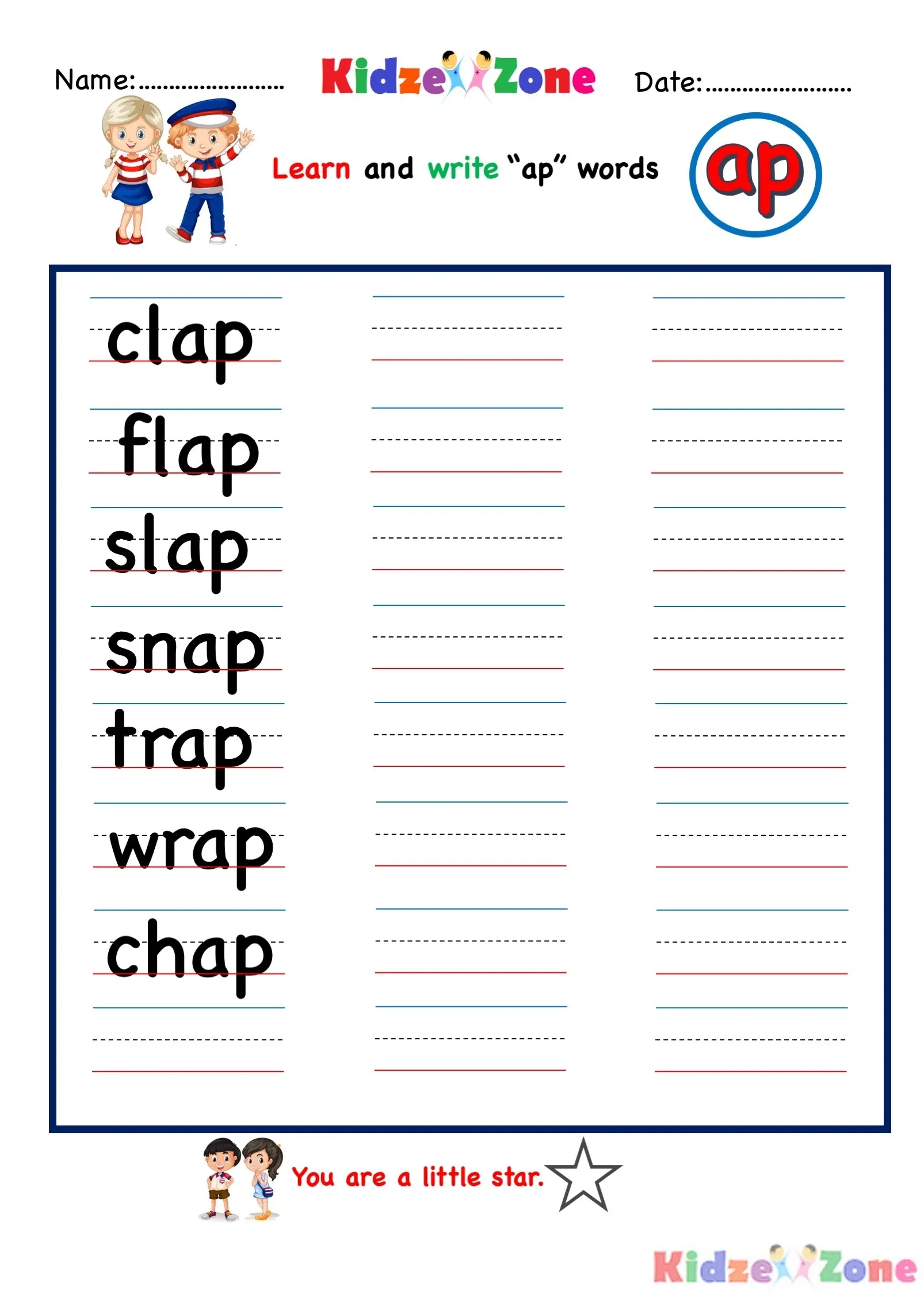 Kindergarten Worksheets Ap Word Family Write Words 2