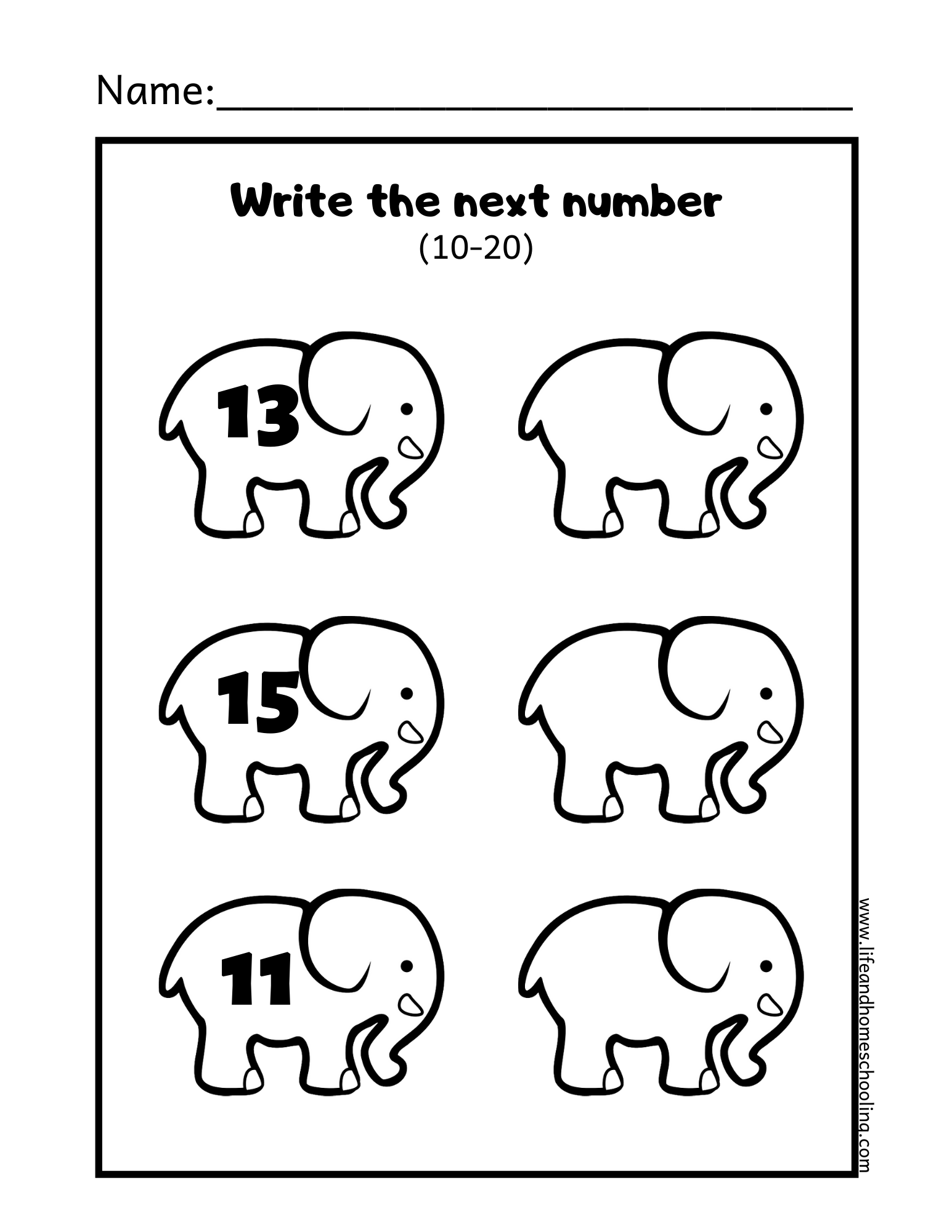 Preschool Counting Worksheets 11-20