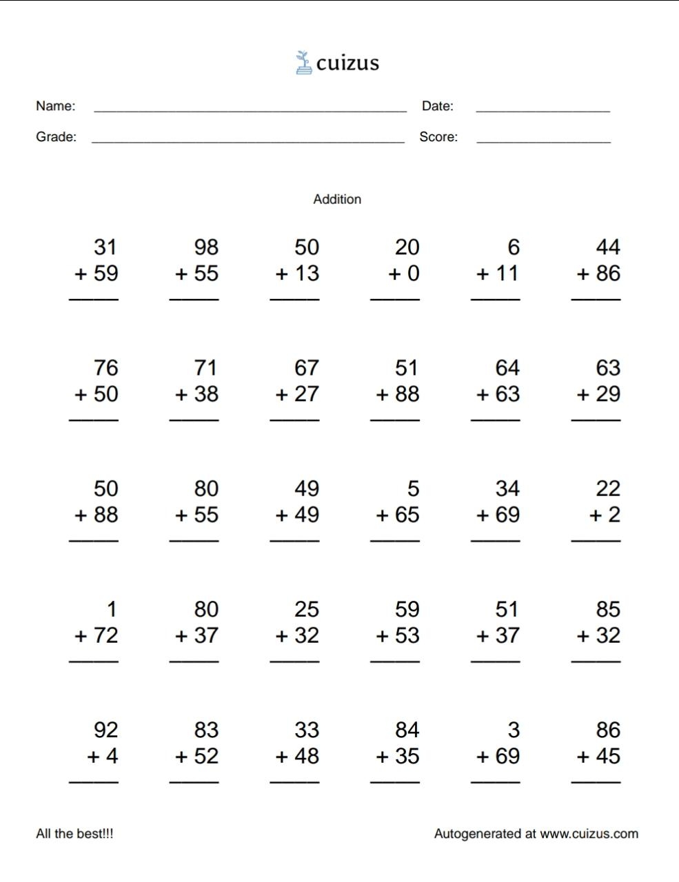 Large Font Free Math Worksheets Cuizus