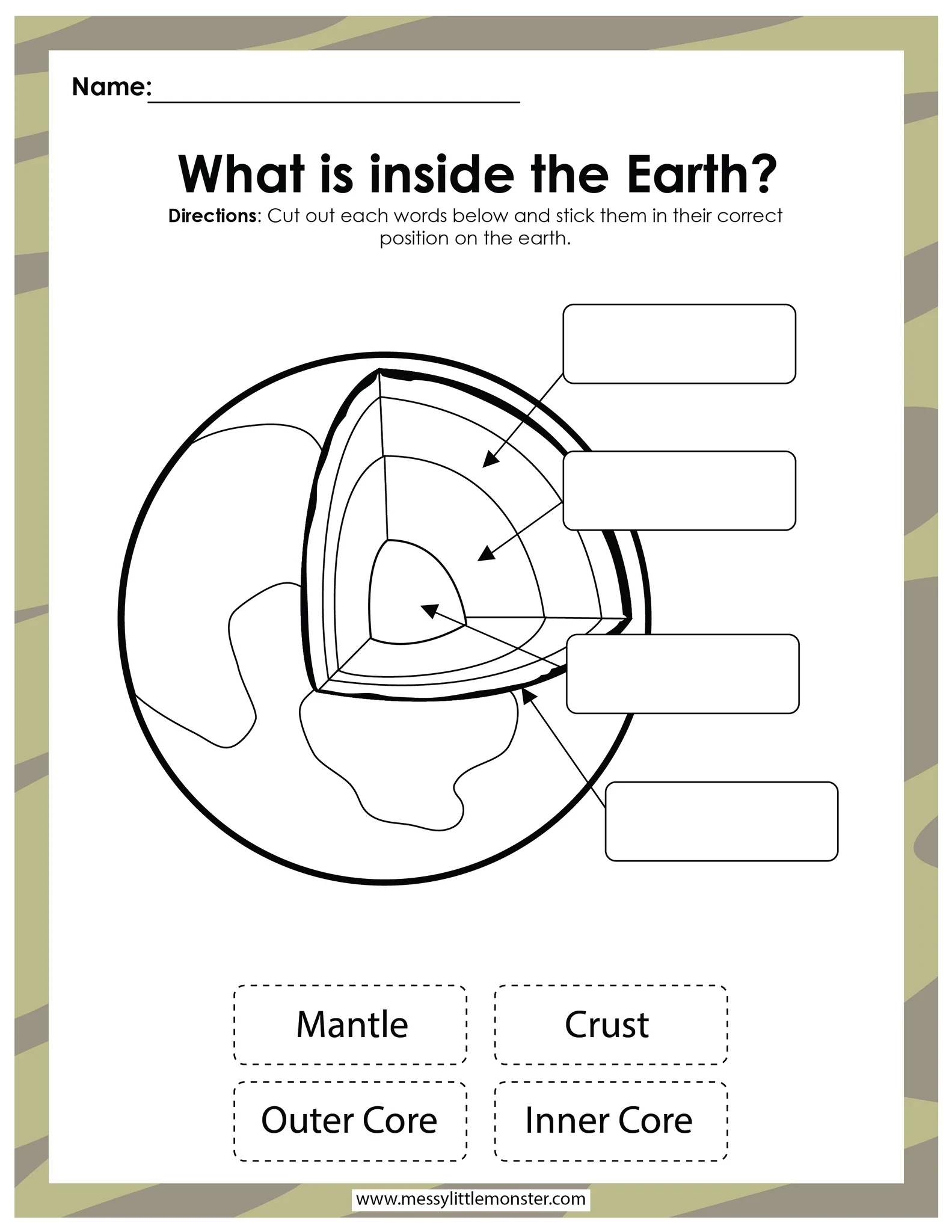 Earths Core Printable Worksheet