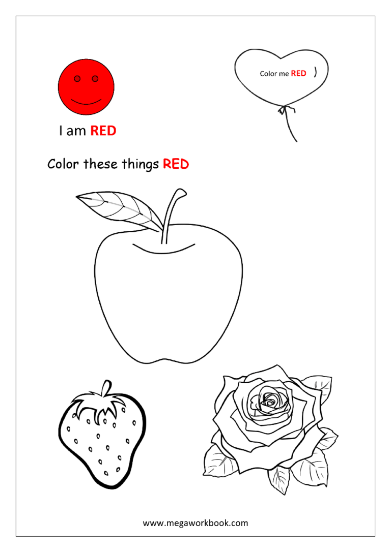 Learn Colors Coloring Pages Color The Things That Are Red Green Blue Yellow Etc MegaWorkbook
