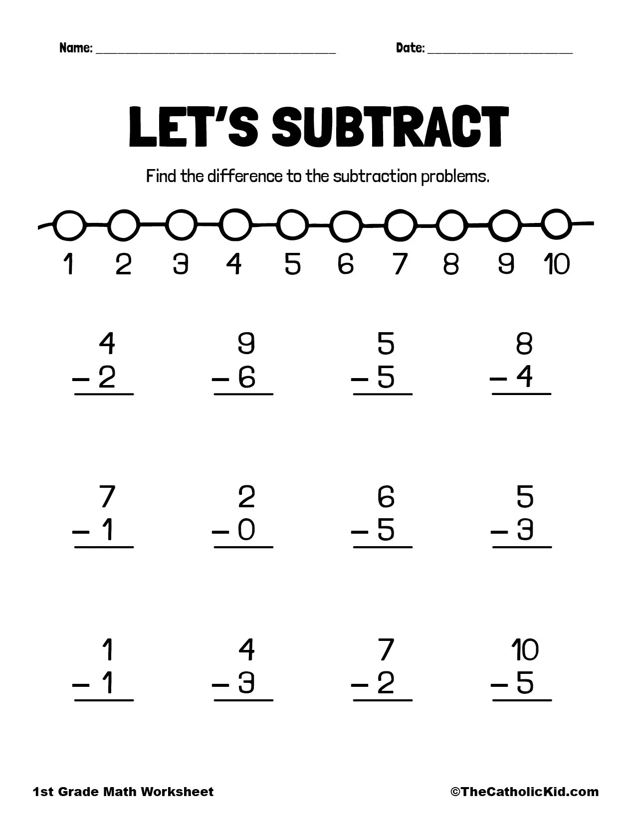 First First Grade Printable Subtraction Worksheets
