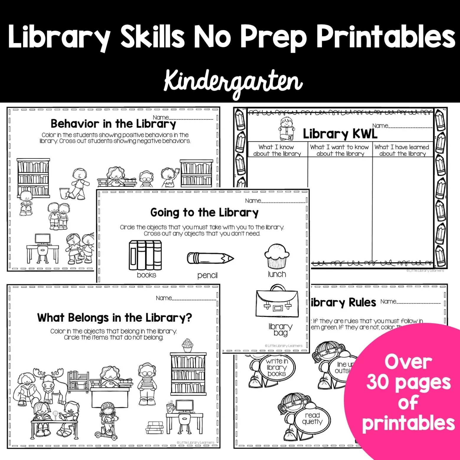 Library Skills No Prep Printables Kindergarten Little Library Learners