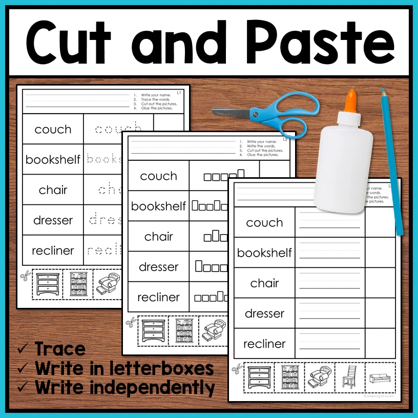 Life Skills Worksheets Furniture Vocabulary Autism Work Tasks