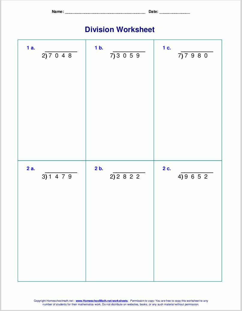 Fourth Grade Math Worksheets Divison Free