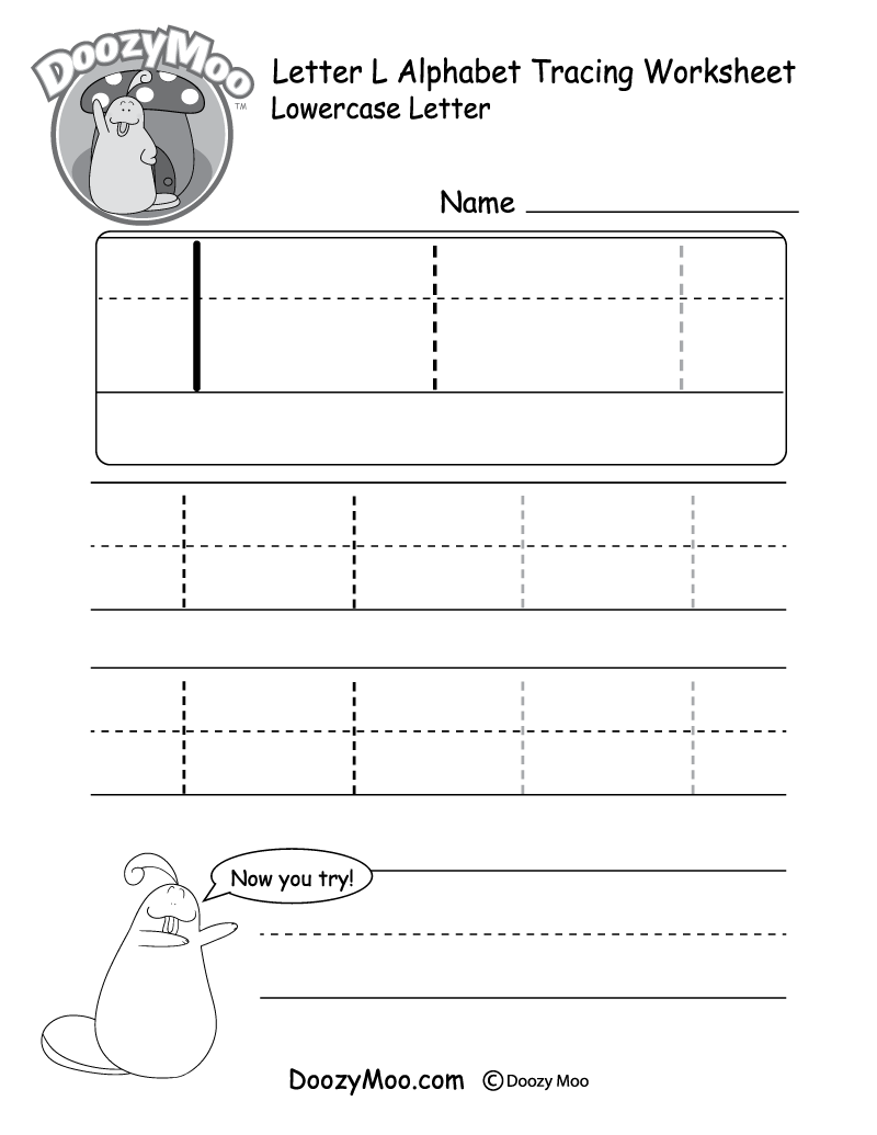 Lowercase Letter l Tracing Worksheet Doozy Moo