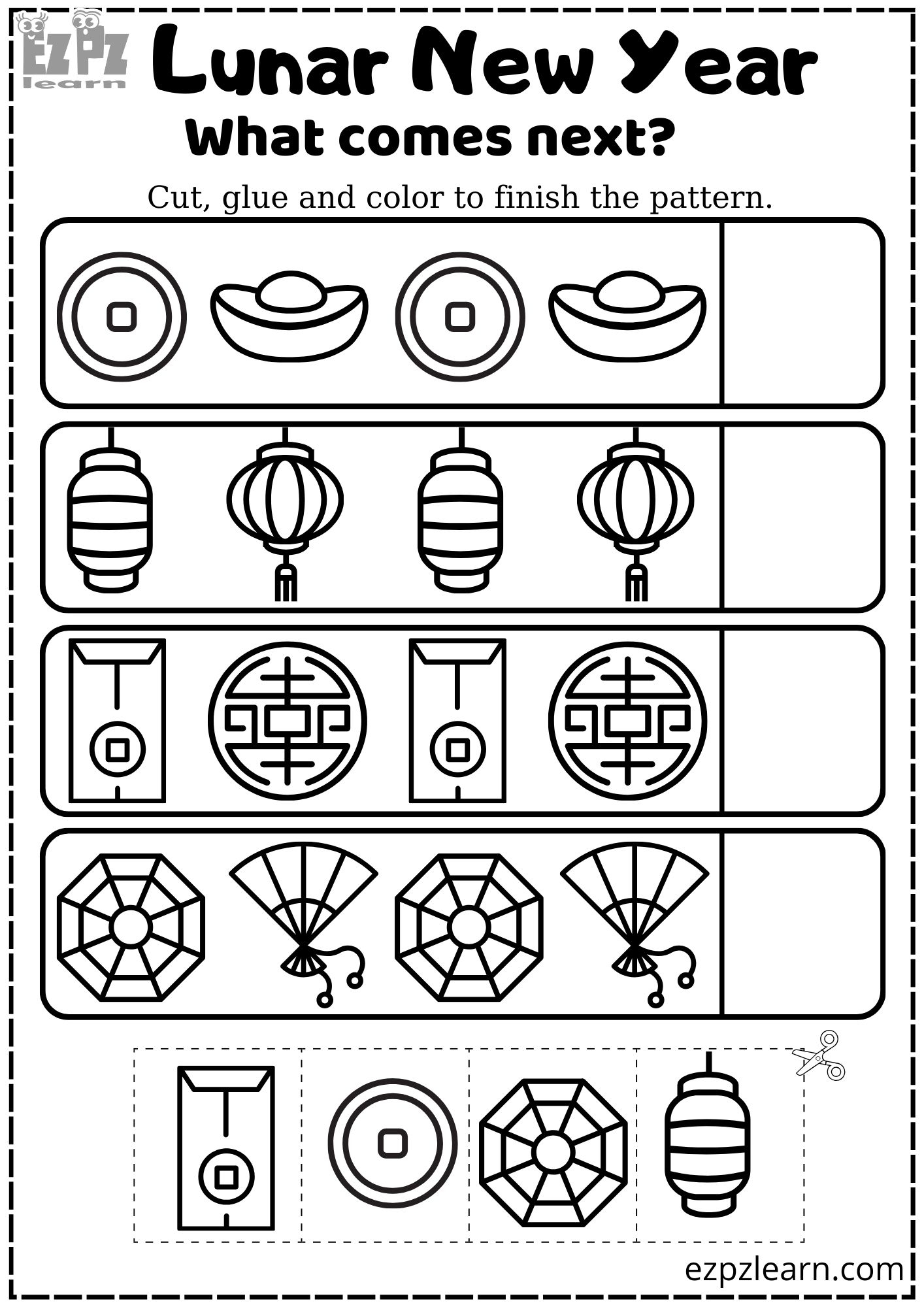 Lunar Chinese New Year And Tet What Comes Next Coloring Activity For Kids Ezpzlearn