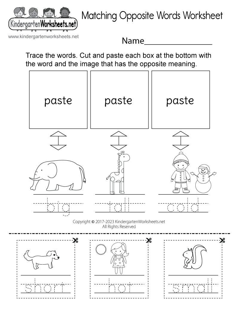 Opposite Worksheet For Preschoolers