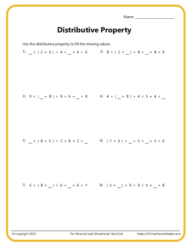 Math Properties Worksheets