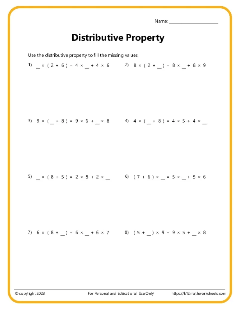Math Properties Worksheets