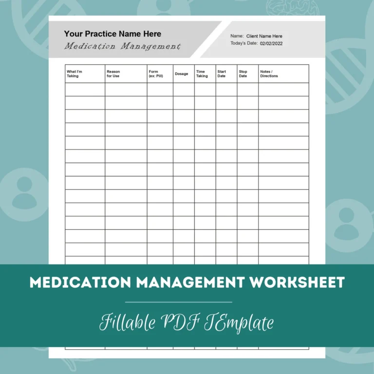 Medication Management Worksheet Editable Fillable PDF Template For Counselors Psychologists Social Workers Therapists Etsy New Zealand