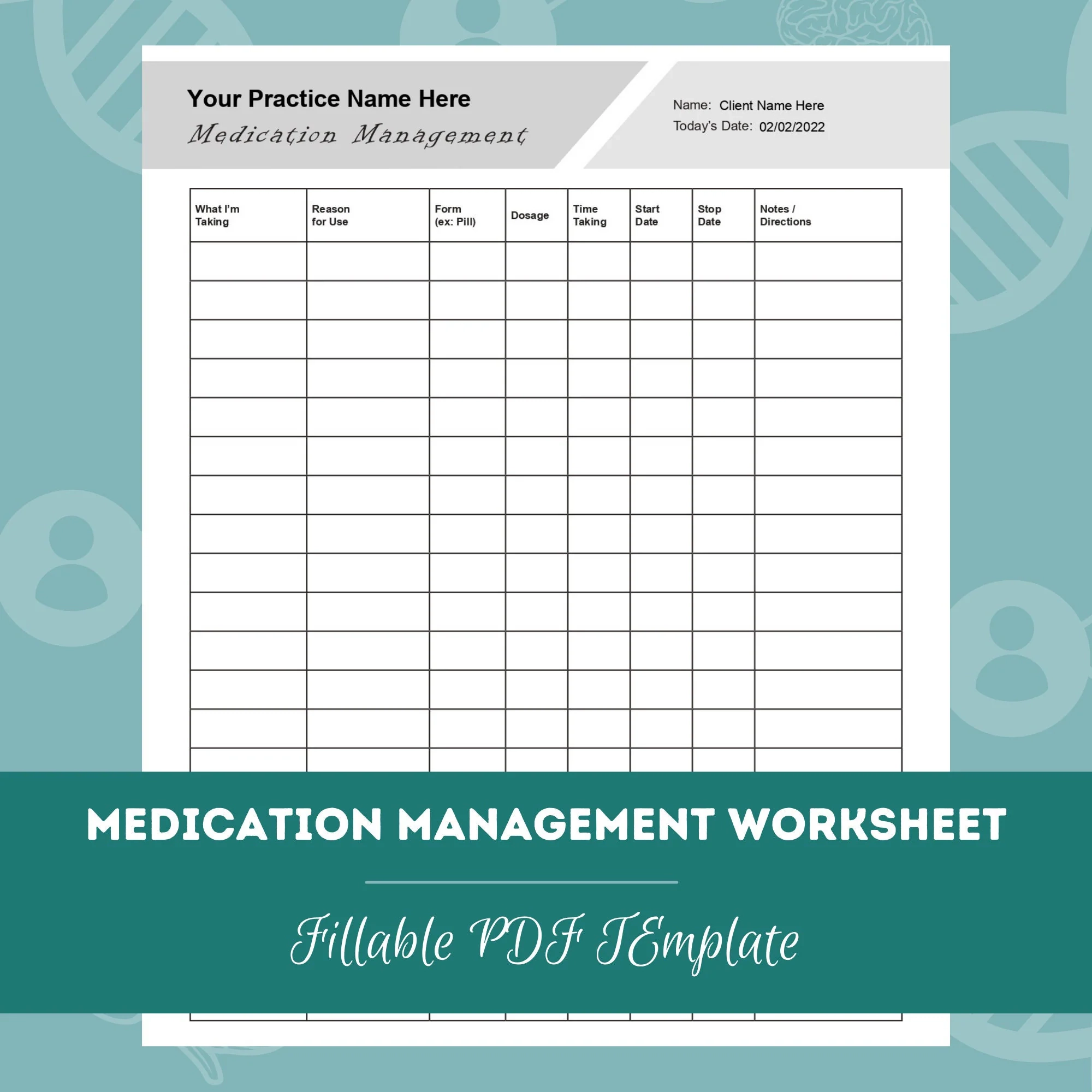 Medication Management Worksheet Editable Fillable PDF Template For Counselors Psychologists Social Workers Therapists Etsy New Zealand
