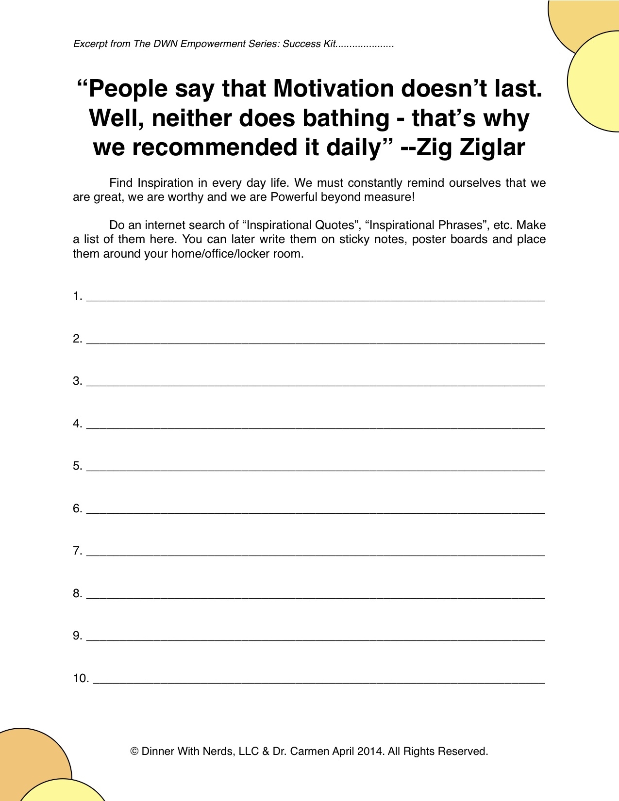 Motivational Quotes Worksheet Dr Carmen April Worksheets Library