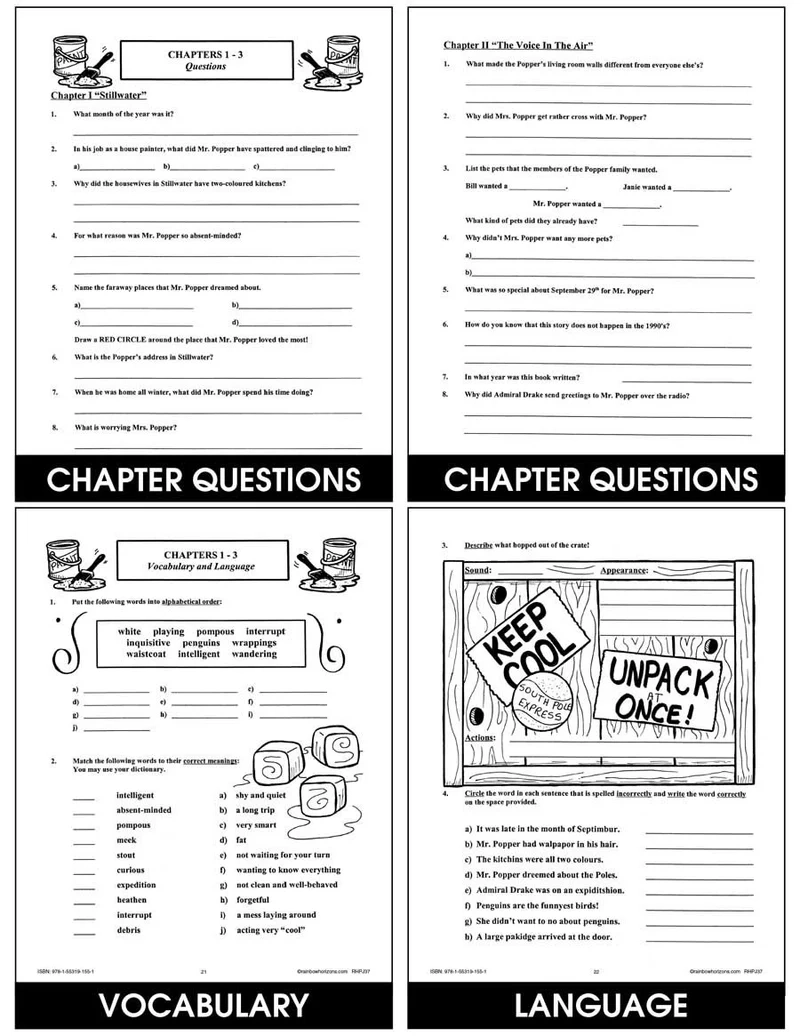 Mr Popper s Penguins Novel Study CHAPTER SLICE CLASSROOM COMPLETE PRESS