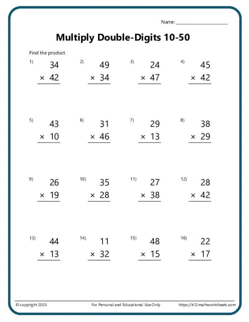 Printable Math Worksheets Middle School