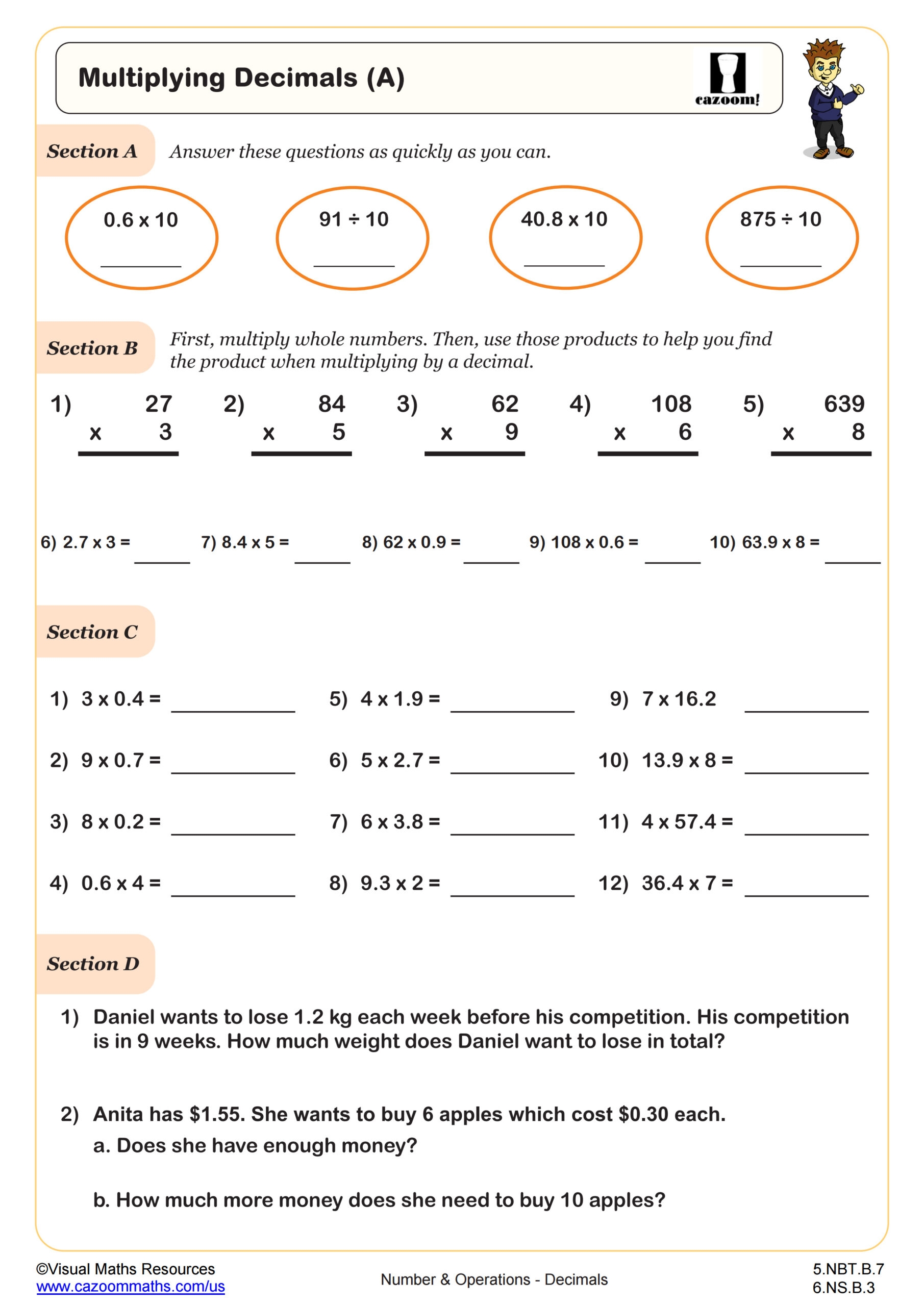 Multiplying Decimals Worksheet PDF Printable Number U0026 Operations Worksheet