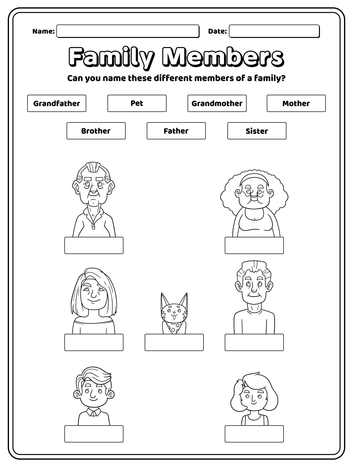 Preschool Family Theme Worksheets