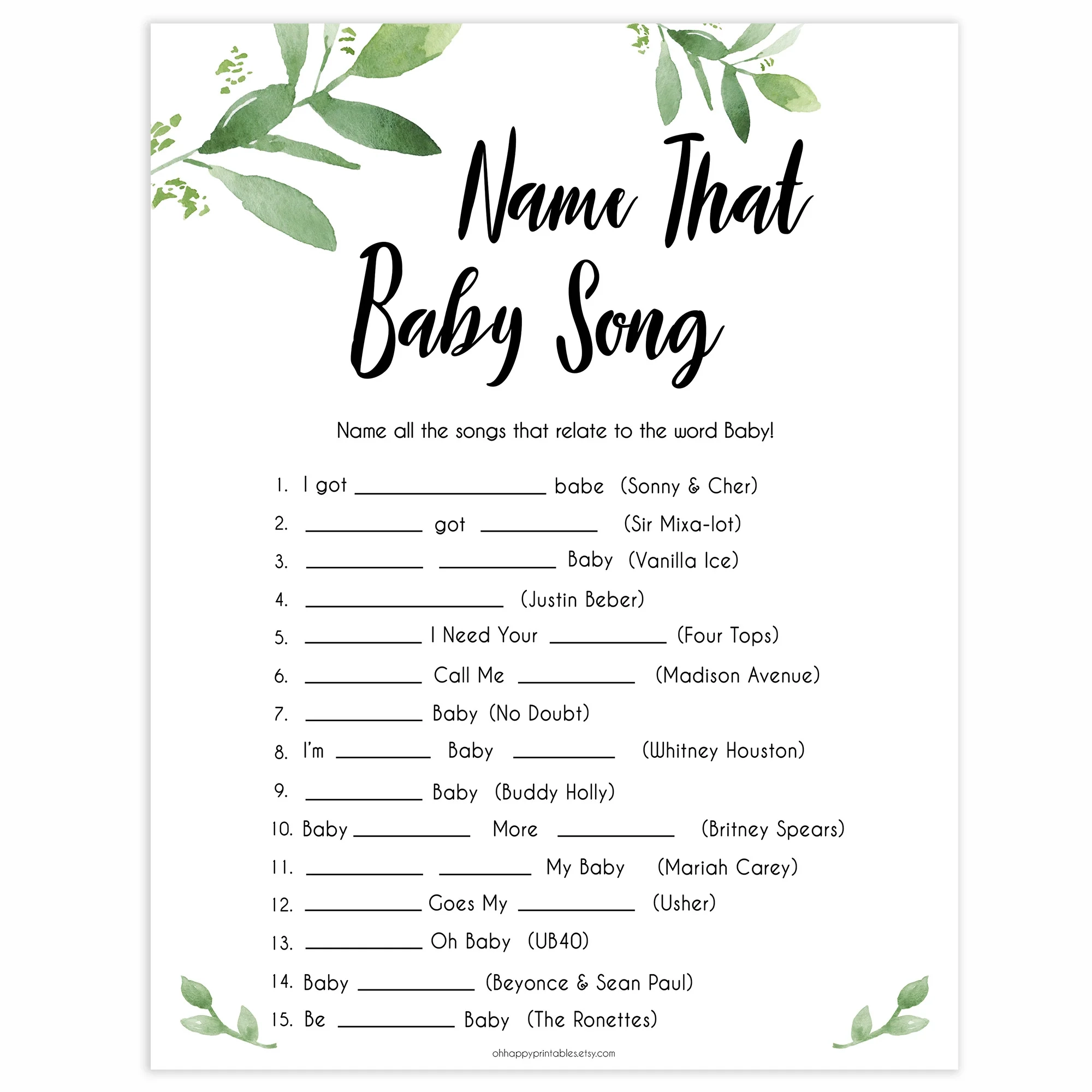 Name That Preschool Song Game Printable