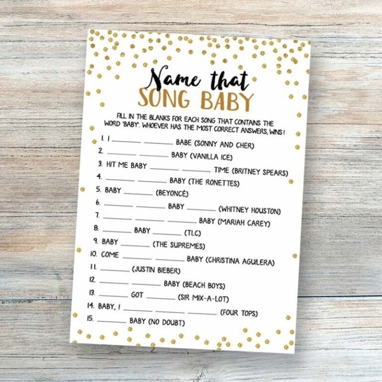 Name That Song Baby Shower Game Baby Song Games Printable Baby 