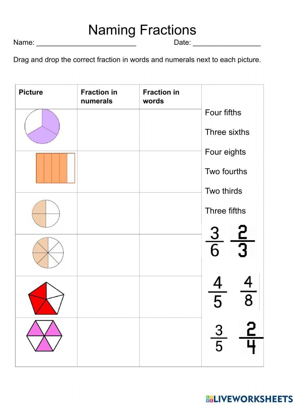 Naming Fractions Printable Worksheets