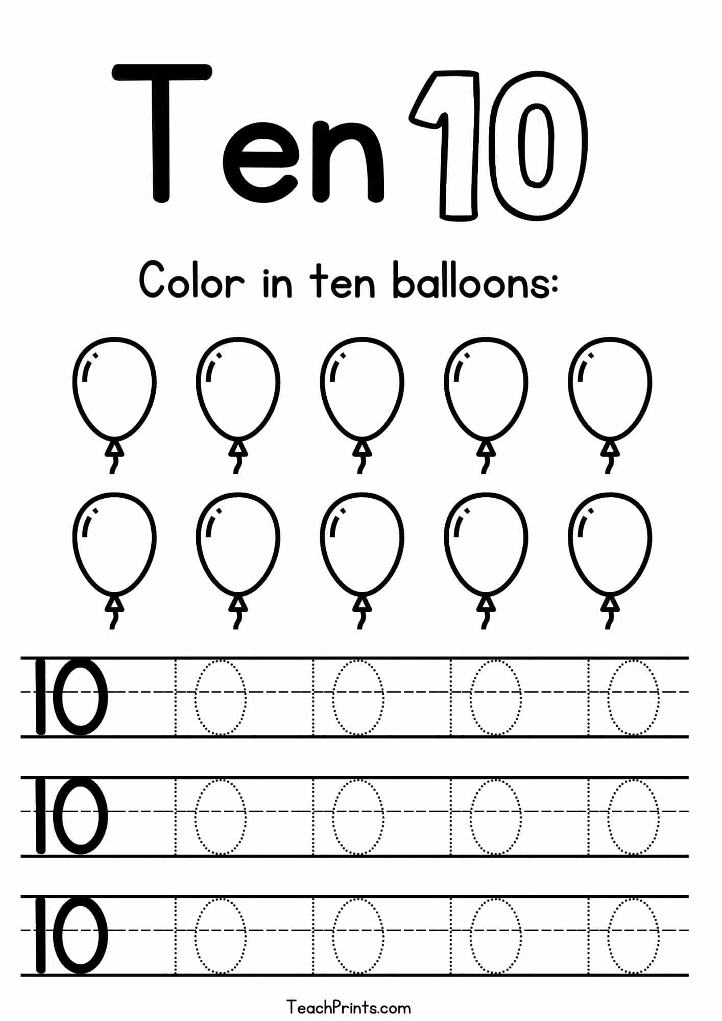 Number 10 Tracing Worksheets Free Printables Teach Prints