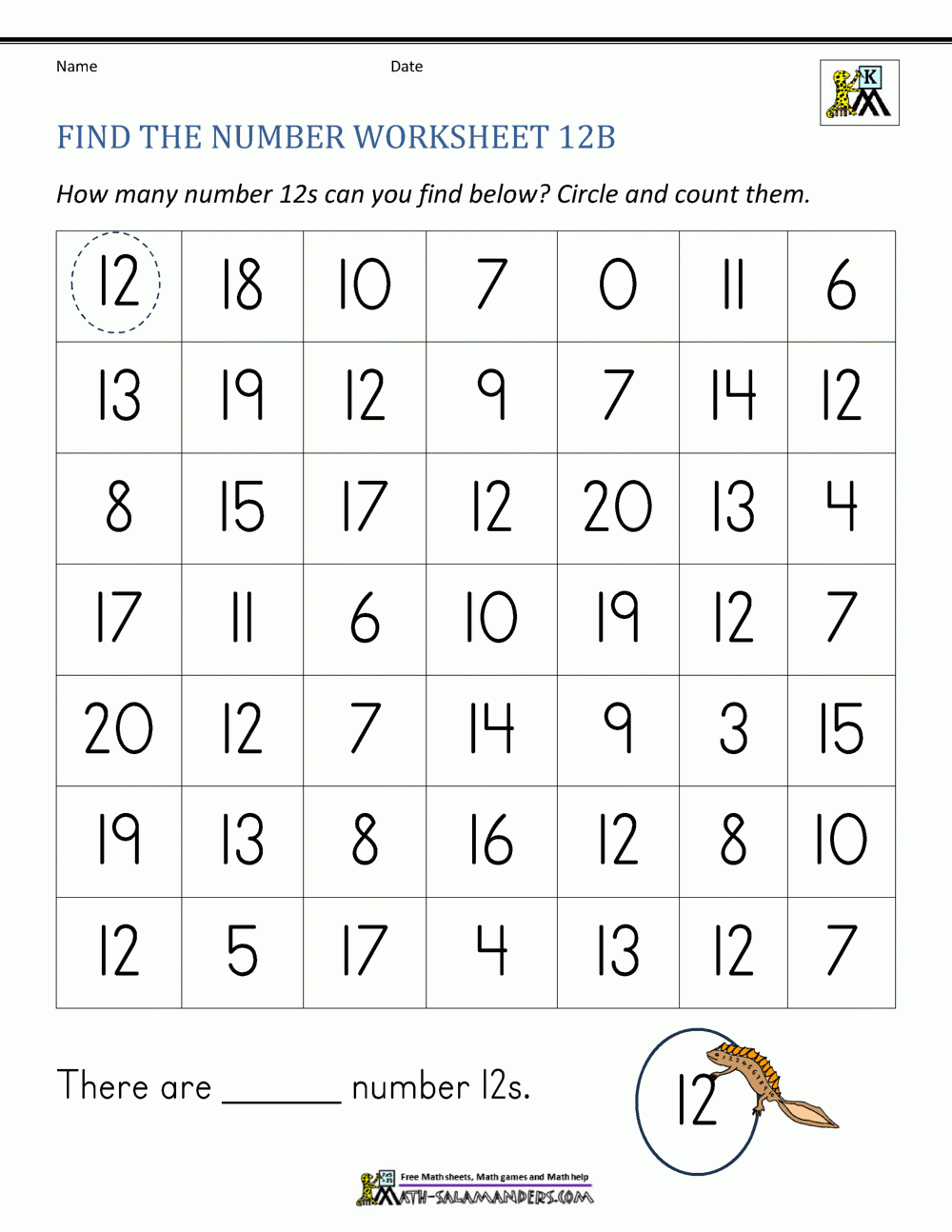 Printable Number 1-12 Worksheets