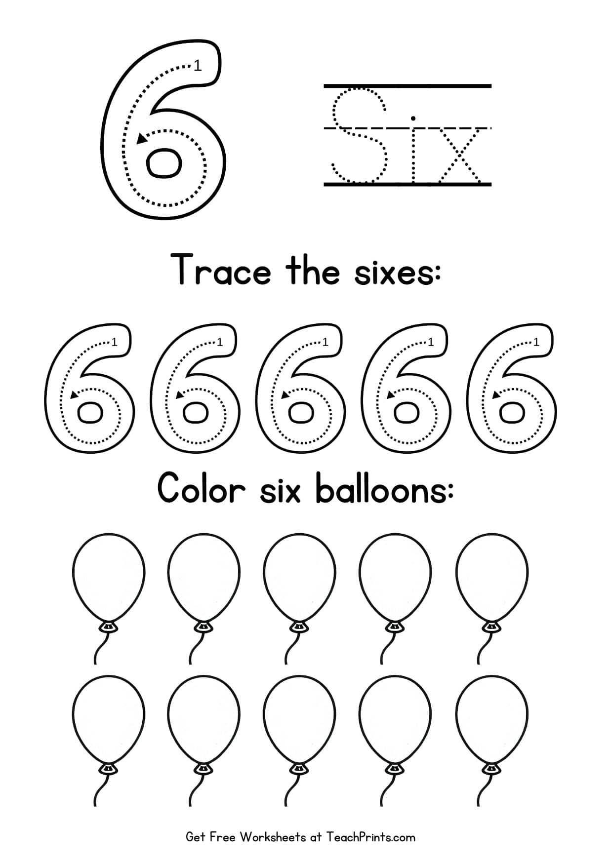 Number 6 Tracing Worksheets Free Printables Teach Prints