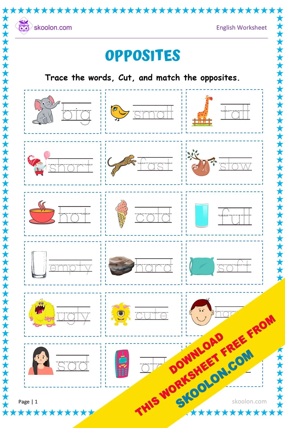 Opposite Word Worksheet For Kindergarten
