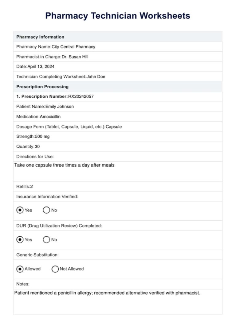 Pharmacy Technician Worksheets Example Free PDF Download