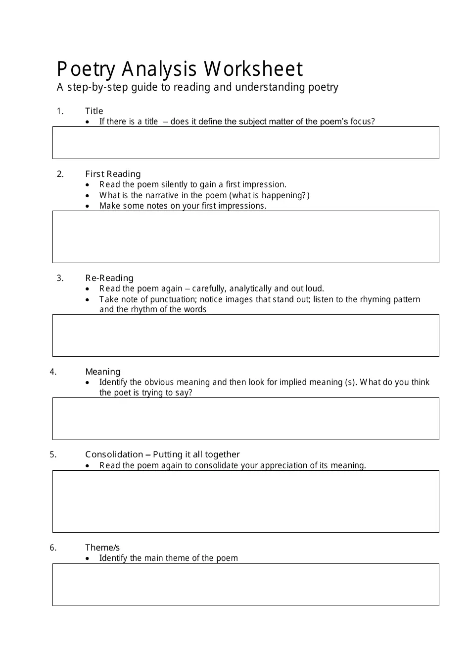 Poetry Analysis Worksheet Download Printable PDF Templateroller