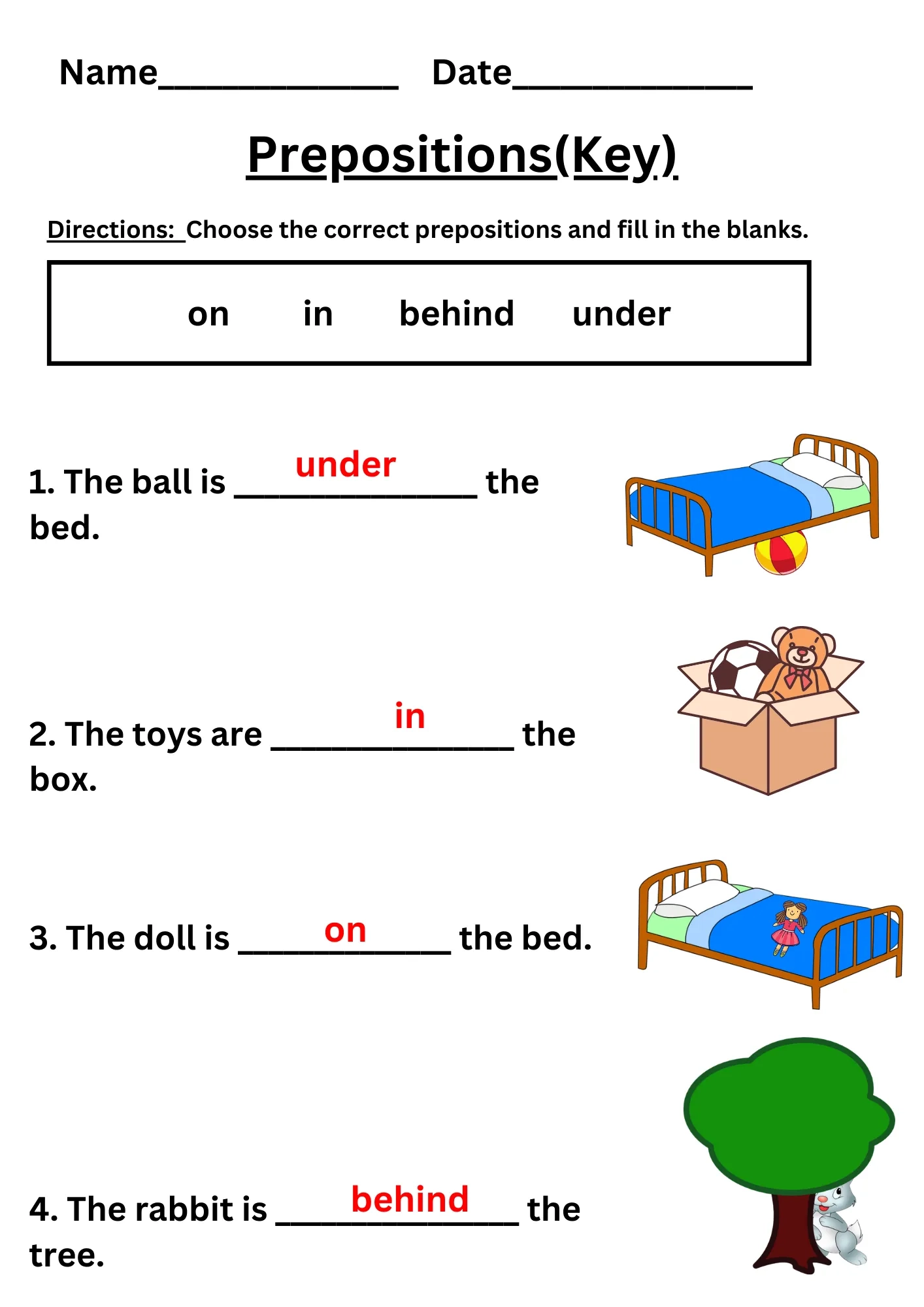 Free Printable Preposition Worksheets