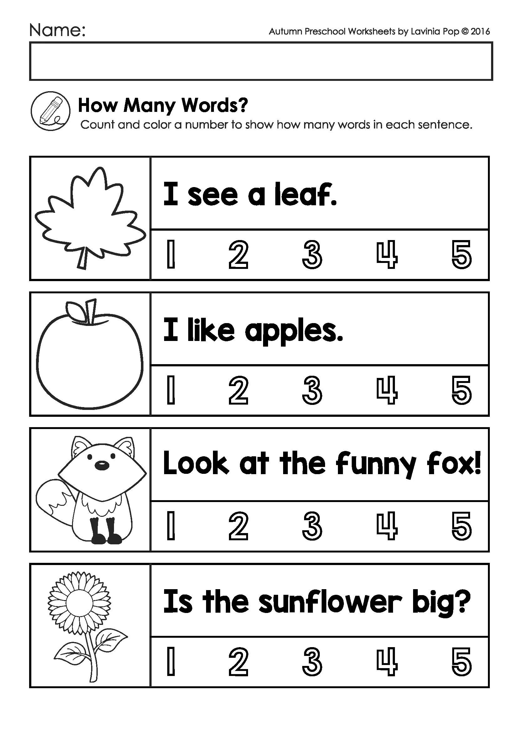 Free Fall Preschool Worksheets