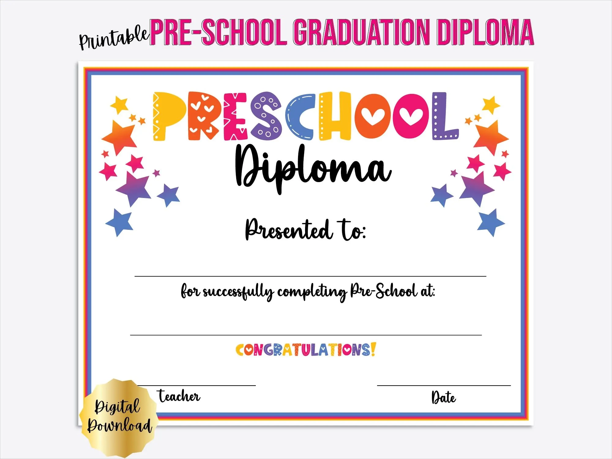 Printable Preschool Graduation Certificate