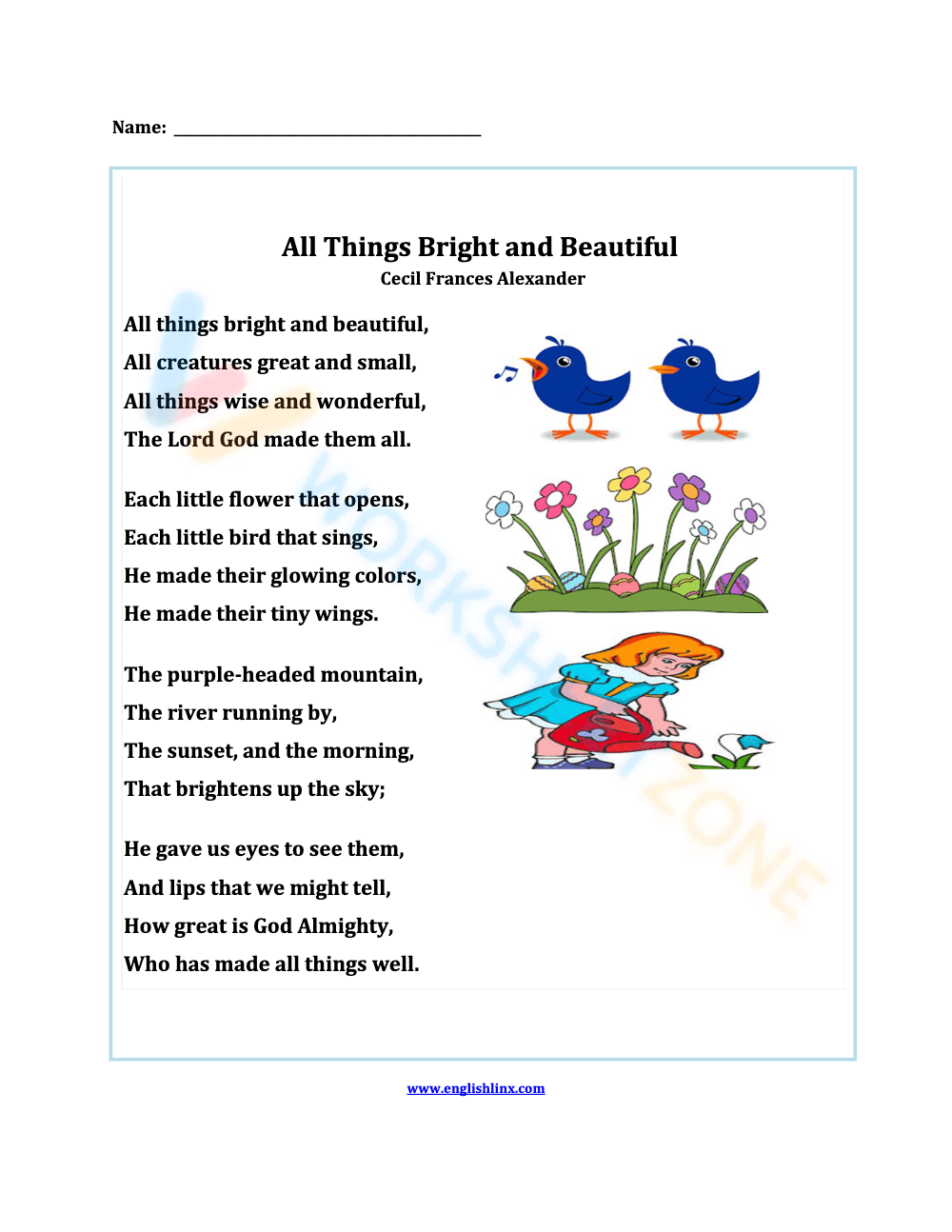 Poetry Worksheet Grade 1 Printable