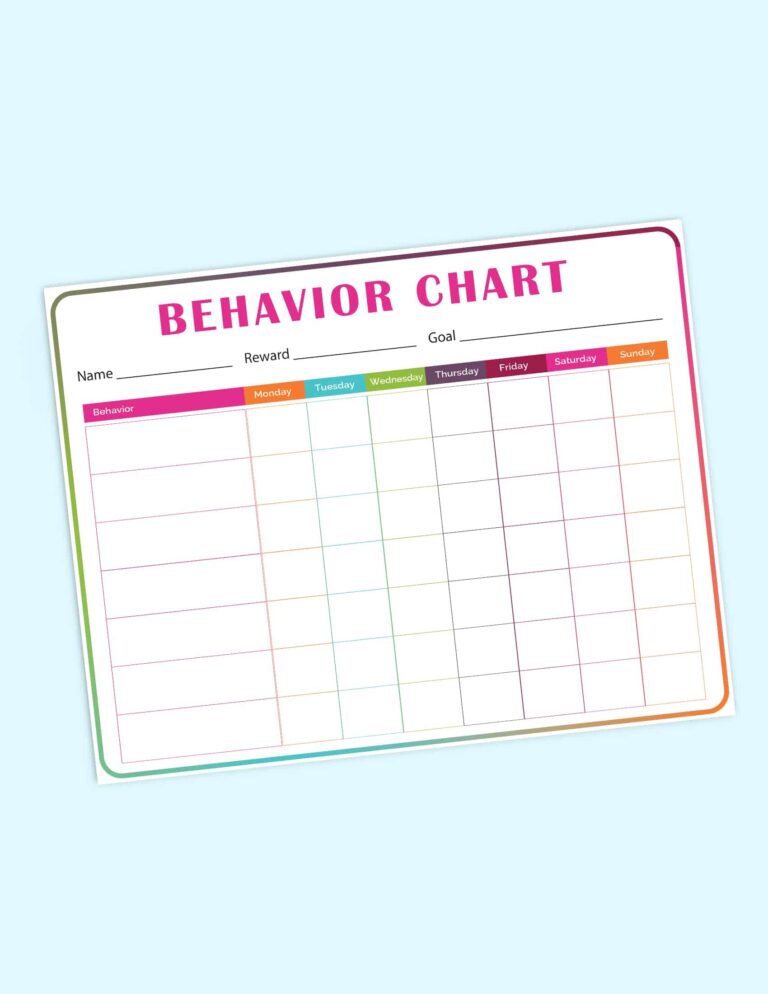 Printable Behavior Chart For Kids