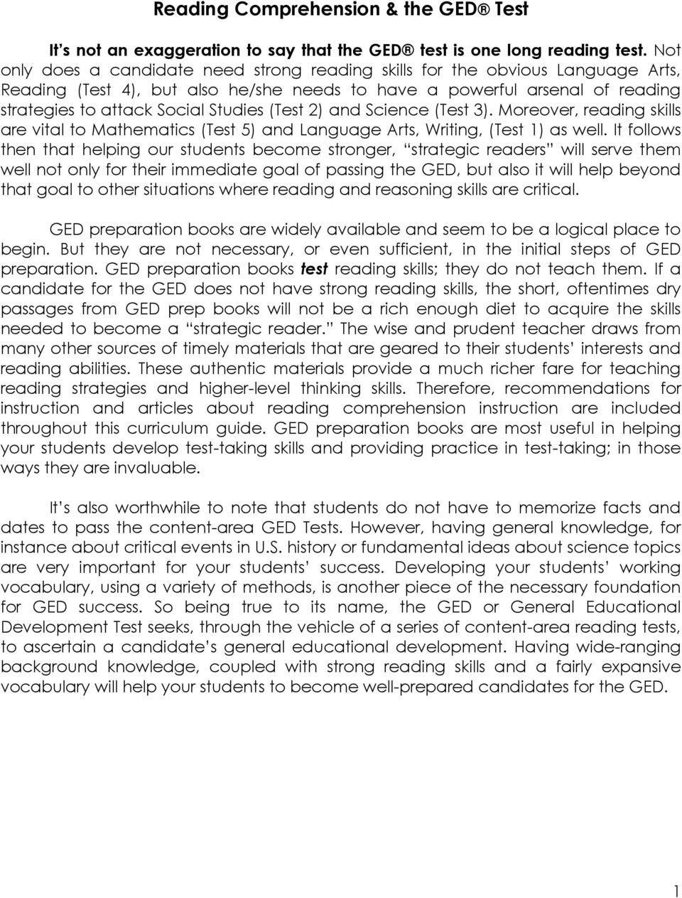 Ged Reading Comprehension Worksheets